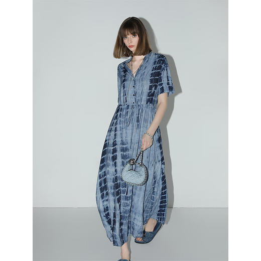 【限时秒杀】COCOBELLA手工扎染印花衬衫裙女夏气质通勤OL束腰连衣裙FR525B 商品图2