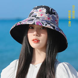 双面戴渔夫帽，韩国春夏新款印花大沿遮阳帽JC-M2835