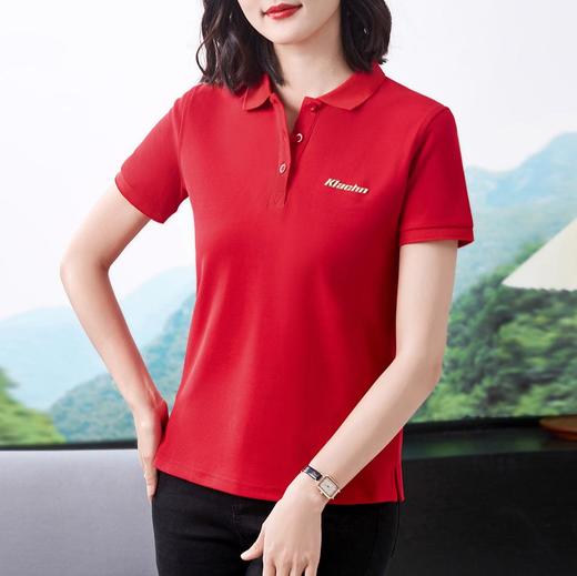 40支休闲时尚通勤风翻领Polo衫短袖T恤女2024夏季新款印花上衣 商品图2