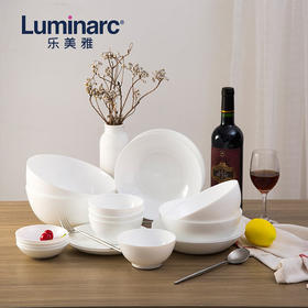 【耐摔耐高温】乐美雅迪瓦丽钢化玻璃白玉瓷餐具米饭碗面碗汤碗沙拉碗家用10件套