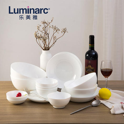 【耐摔耐高温】乐美雅迪瓦丽钢化玻璃白玉瓷餐具米饭碗面碗汤碗沙拉碗家用10件套 商品图0