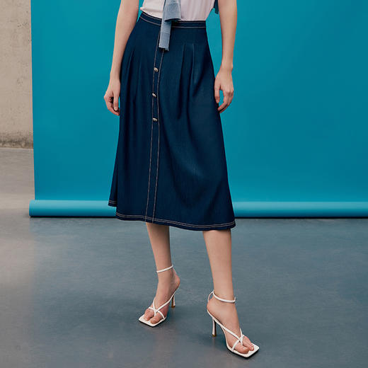 EITIE爱特爱夏季新款高腰裙子时尚通勤显瘦a字半身裙7406105 商品图1