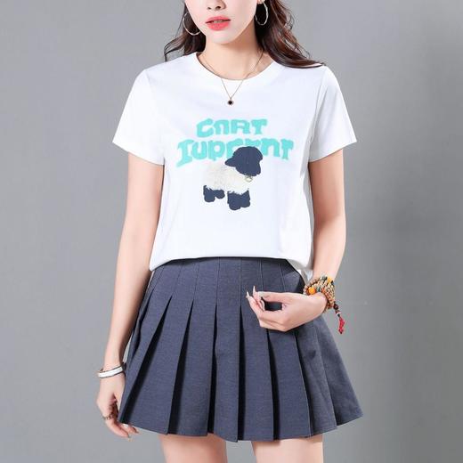 韩版圆领复古印花短袖T恤女2024春夏新款宽松显瘦正肩套头上衣 商品图3