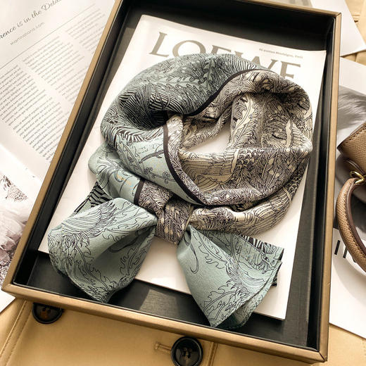 丁摩 真丝长条丝巾女春秋款百搭装饰薄款桑蚕丝领巾飘带2ZS 商品图2