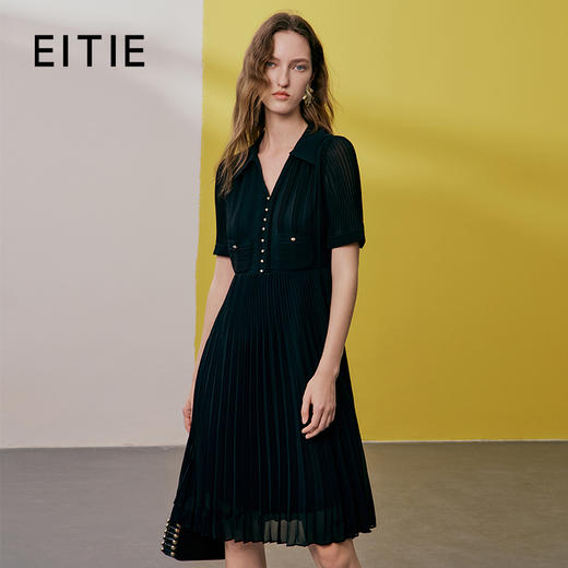 EITIE爱特爱夏季新款优雅气质V领洋气显瘦连衣裙女7407139 商品图0