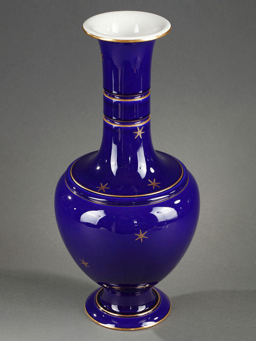 【已售】独角鹿西洋古董1895年法国官窑塞弗尔出品钴蓝釉描金花瓶 商品图1