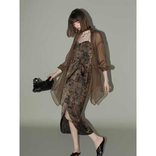 【限时秒杀】COCOBELLA[清平乐]新中式缎面印花吊带裙夏国风连衣裙FR0012 商品图3