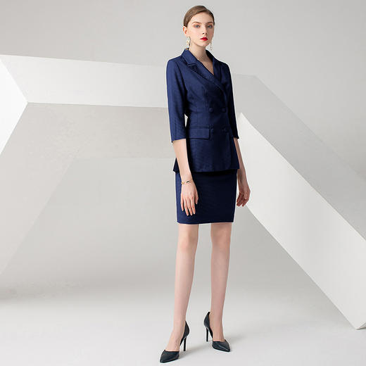 IWY/藏青色七分袖千鸟格时尚气质女神职场商务OL工作服高端职业西服套装女C10387+PS10310 商品图9