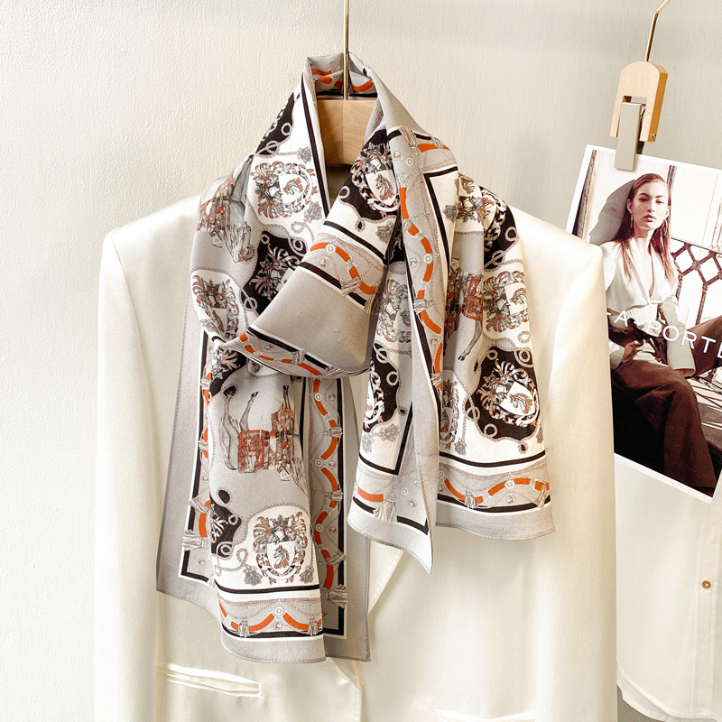 丁摩 真丝长条丝巾女春秋款百搭装饰薄款桑蚕丝领巾飘带2ZS