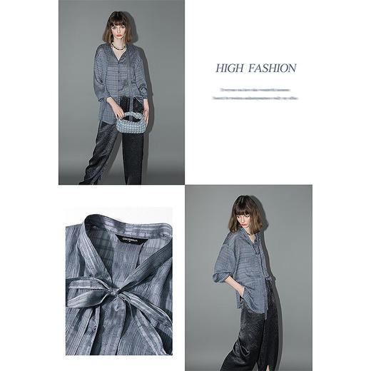 COCOBELLA重工提花亮丝微透视飘带领衬衫优雅通勤衬衣SR3009 商品图1