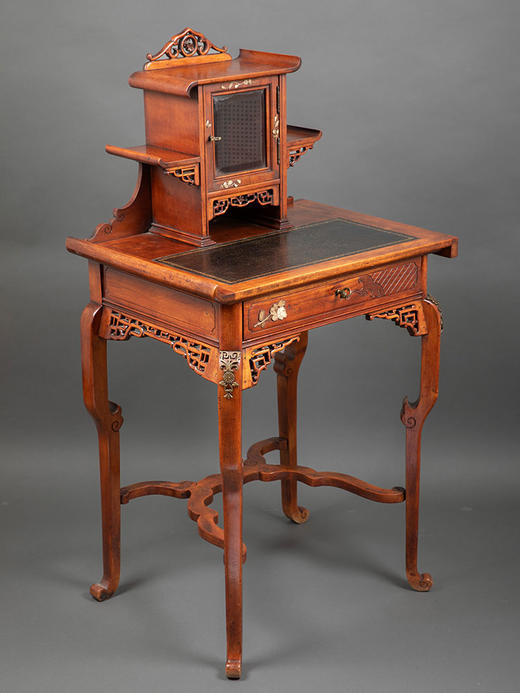 独角鹿西洋古董19世纪法国出品东方风格祥纹镂雕花蝶装饰写字桌/梳妆台 商品图1