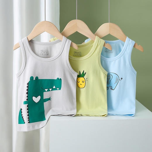 【39.9/任选2件！】夏儿童背心 精梳棉莱卡男童 卡通印花简约无袖 女童卡通上衣打底 童趣设计 清凉一夏-QQ 商品图1
