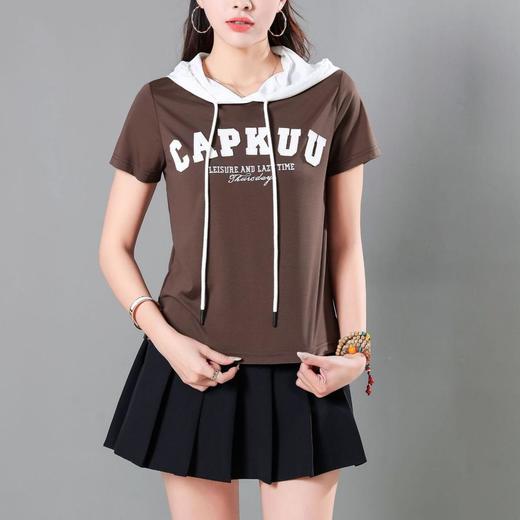 天丝罗马休闲撞色短袖T恤女2024夏季新款光滑套头宽松显瘦上衣 商品图1