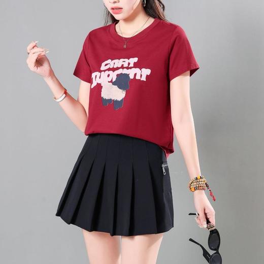 韩版圆领复古印花短袖T恤女2024春夏新款宽松显瘦正肩套头上衣 商品图0