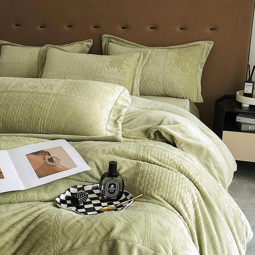 红秀世纺 防静电德绒四件套 复古绿HX2308-T001 商品图1