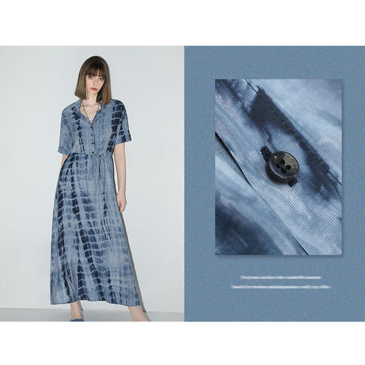 【限时秒杀】COCOBELLA手工扎染印花衬衫裙女夏气质通勤OL束腰连衣裙FR525B 商品图3