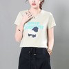 韩版圆领复古印花短袖T恤女2024春夏新款宽松显瘦正肩套头上衣 商品缩略图2