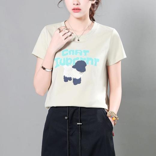 韩版圆领复古印花短袖T恤女2024春夏新款宽松显瘦正肩套头上衣 商品图2