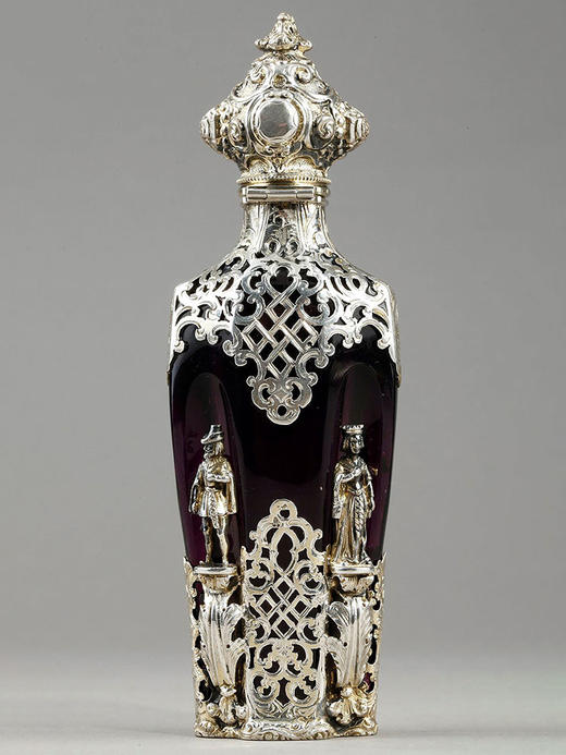 独角鹿西洋古董19 世纪中期法国出品哥特风格纯银精雕镶嵌紫水晶嗅盐瓶/香水瓶 商品图1