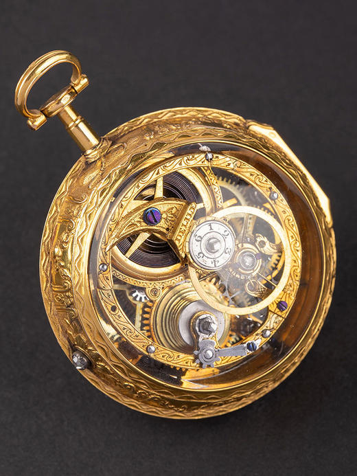 独角鹿西洋古董1790-1810年代法国出品18K黄金镂雕开面怀表配黄金嵌母贝雕饰拿破仑一世及皇后像钥匙 带原盒 商品图4