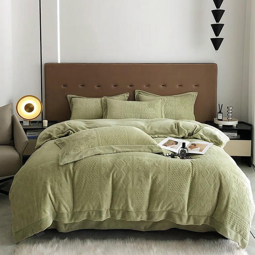 红秀世纺 防静电德绒四件套 复古绿HX2308-T001 商品图0