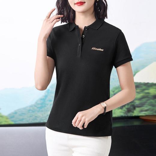 40支休闲时尚通勤风翻领Polo衫短袖T恤女2024夏季新款印花上衣 商品图0