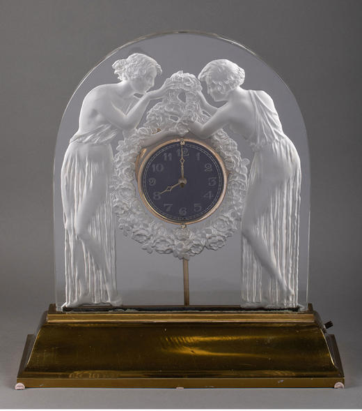 独角鹿西洋古董1926年代法国出品「Deux figurines」少女主题水晶座钟 商品图1