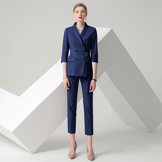 IWY/藏青色七分袖千鸟格时尚气质女神职场商务OL工作服高端职业西服套装女C10387+PS10310 商品图0