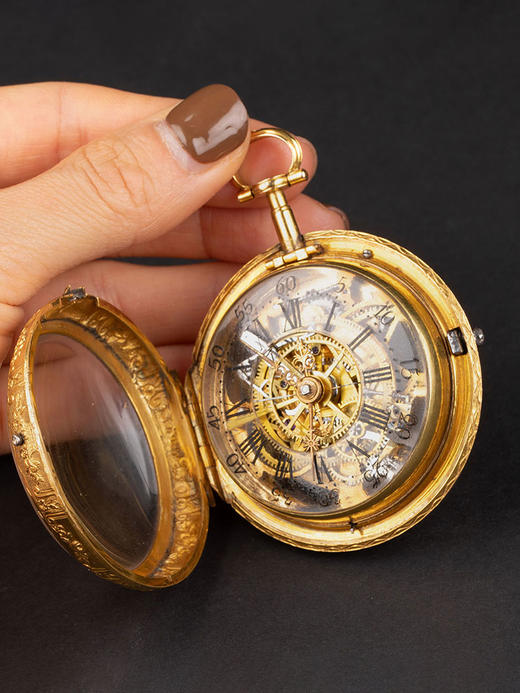 独角鹿西洋古董1790-1810年代法国出品18K黄金镂雕开面怀表配黄金嵌母贝雕饰拿破仑一世及皇后像钥匙 带原盒 商品图0