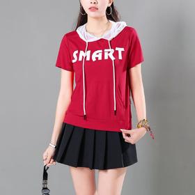 休闲天丝罗马连帽短袖T恤女2024夏季新款光滑垂感宽松显瘦上衣