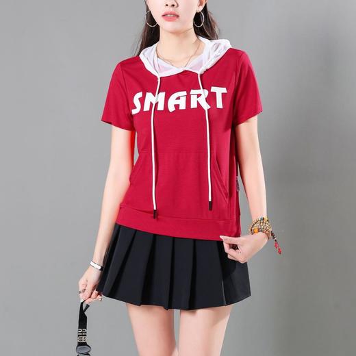 休闲天丝罗马连帽短袖T恤女2024夏季新款光滑垂感宽松显瘦上衣 商品图0