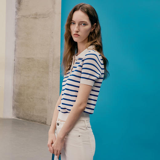 EITIE爱特爱夏季新款条纹显瘦百搭时尚针织衫7401103 商品图1