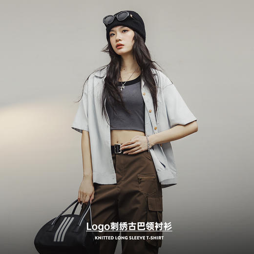 马登刺绣古巴领衬衣宽松设计感短袖小众休闲上衣内搭叠穿薄夏季女 商品图1