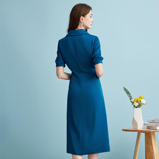 EITIE爱特爱夏季新款通勤OL压褶收腰显瘦气质连衣裙B2407320 商品图4