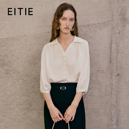 EITIE爱特爱夏季新款纯色显瘦简约白色通勤上衣7413104 商品图0