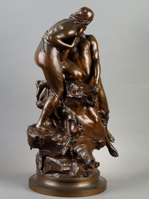 独角鹿西洋古董1900年代法国雕塑家Paul Gasq 签名创作《希洛与利安德》青铜雕塑作品 商品图2