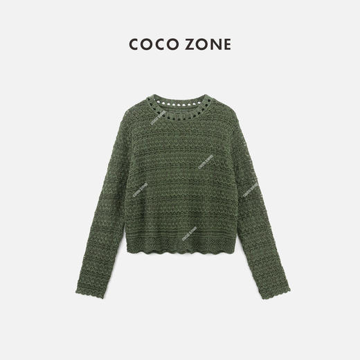 COCO ZONE2024圆领镂空长袖毛衣设计感百搭毛针织衫CC1A0585 商品图0