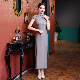 复古修身中国风，真丝长旗袍QHJ-005