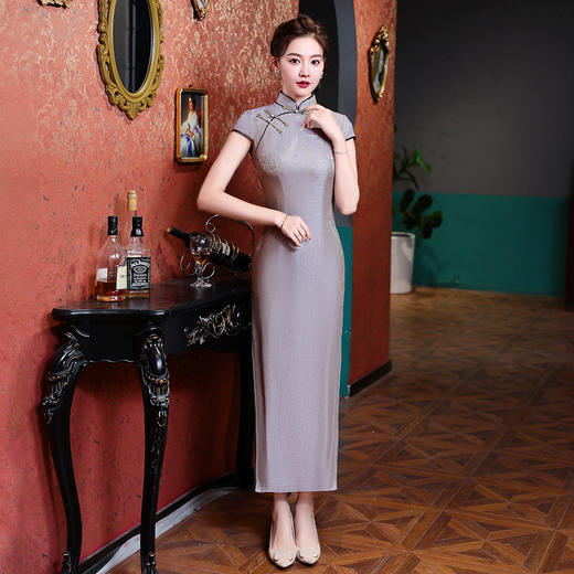 复古修身中国风，真丝长旗袍QHJ-005 商品图0