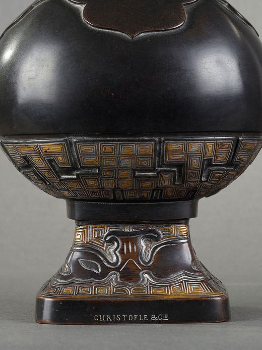 独角鹿西洋古董19世纪末法国出品东方风格精雕双龙首耳铜瓶摆件 商品图4