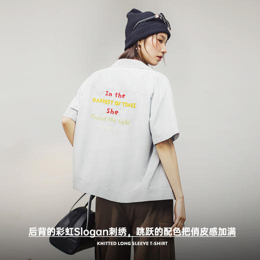 马登刺绣古巴领衬衣宽松设计感短袖小众休闲上衣内搭叠穿薄夏季女 商品图2