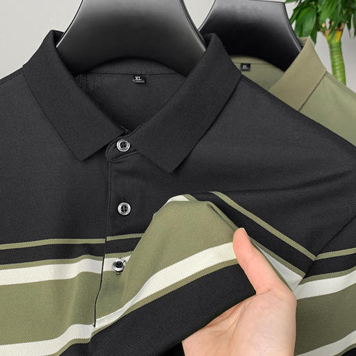 【新款DPF】大依优型大码条纹短袖Polo衫翻领加肥加大男装大号大码上衣男士休闲半袖夏季 商品图2