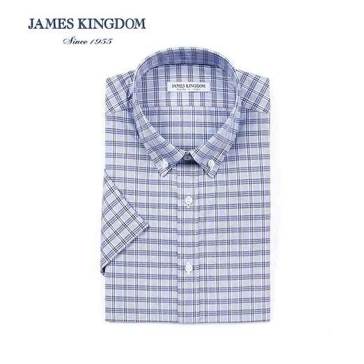 【格纹短袖  1件/99 2件/180 3件/258】占姆士夏季格纹衬衫男装休闲混纺半袖休闲短袖衬衣BA272M756 商品图1