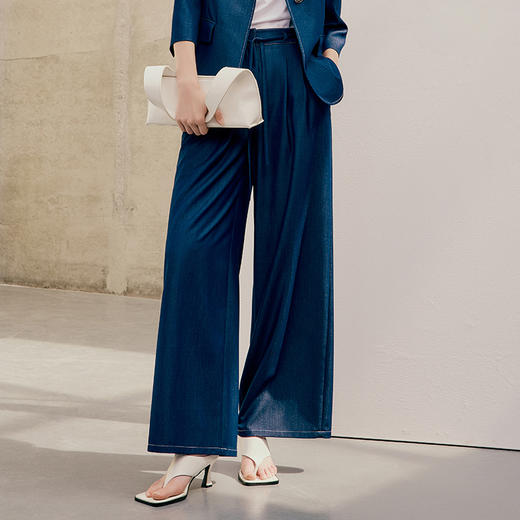 EITIE爱特爱新款通勤宽松高腰阔腿直筒显瘦裤子7405107 商品图2