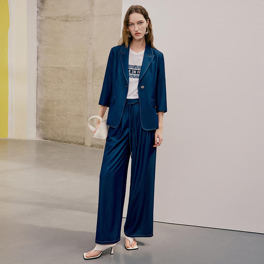 EITIE爱特爱新款通勤宽松高腰阔腿直筒显瘦裤子7405107 商品图1