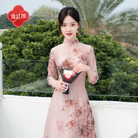上海逸红颜彤竹2025夏新款棉感天丝A摆显瘦新中式海派文艺旗袍裙