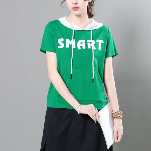 休闲天丝罗马连帽短袖T恤女2024夏季新款光滑垂感宽松显瘦上衣 商品图2