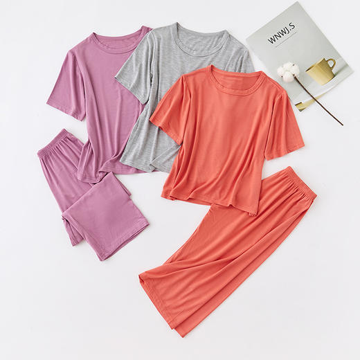 【纯色搭配，也足够惊艳！】新款儿童睡衣中长袖莫代尔家居服，宽松男孩女童宝宝套装薄款空调服-lm！ 商品图3