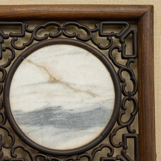 清 榉木框红木镶云石透雕云纹画板（一对） 商品图1