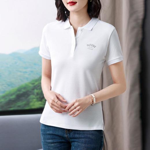 休闲时尚通勤风修身Polo衫短袖T恤女2024夏季新款亮片翻领棉上衣 商品图1